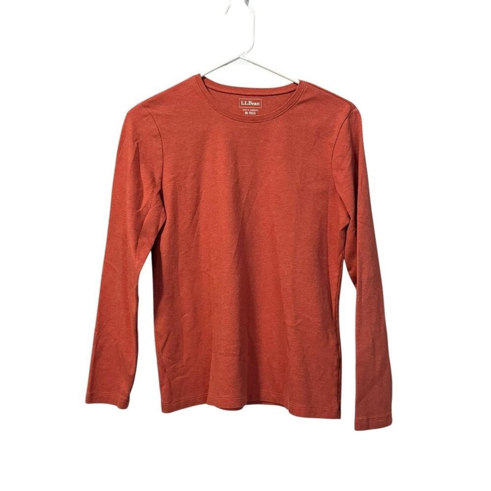 LL Bean Womens Shirt Coral M Reg Blouse Top Long Sleeve Casual Work Career